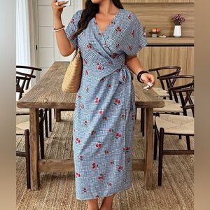 Gingham Cherry Wrap Dress